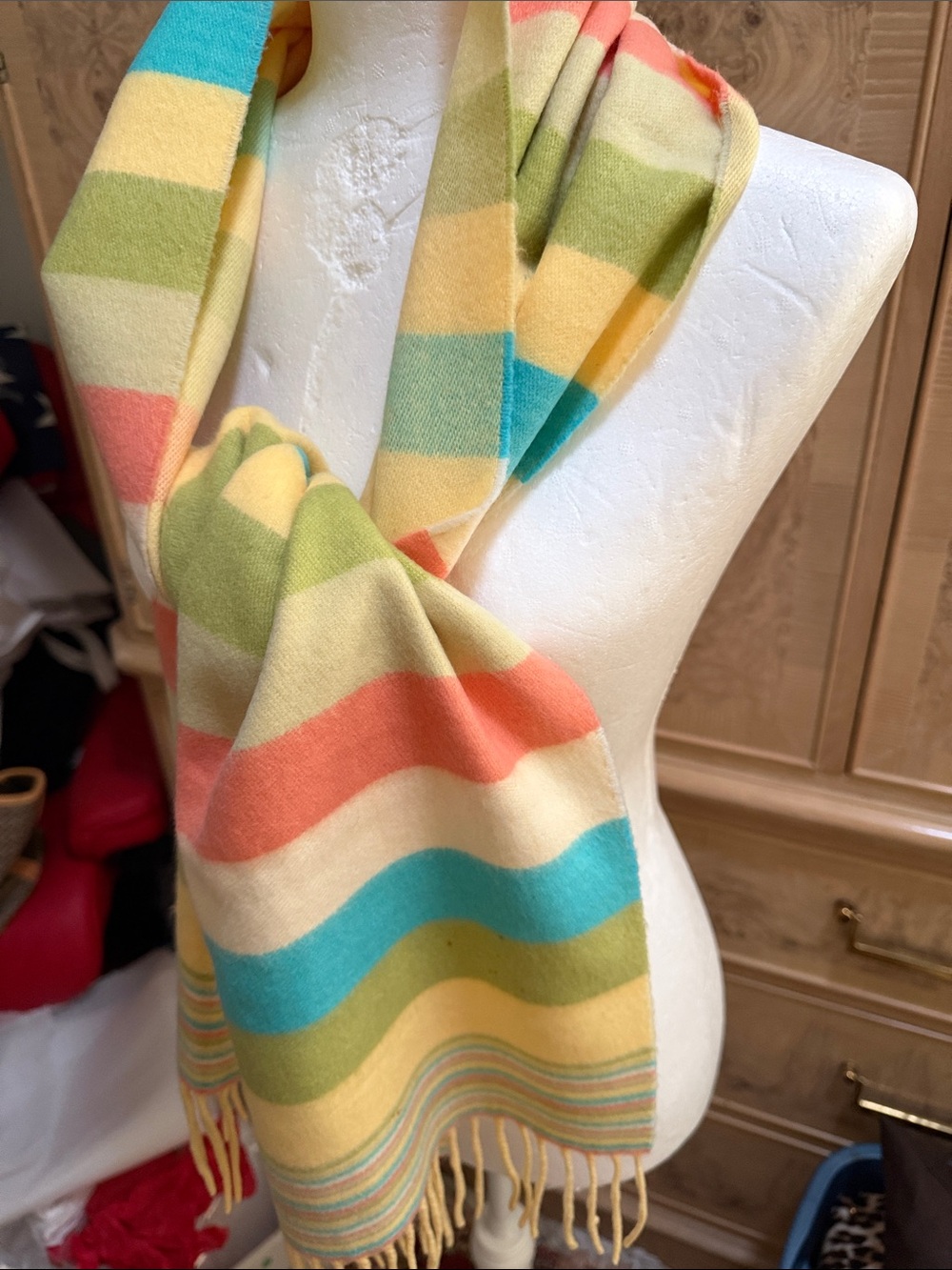 Multi-Color Striped Wool Scarf - Soft Pastel Stripes